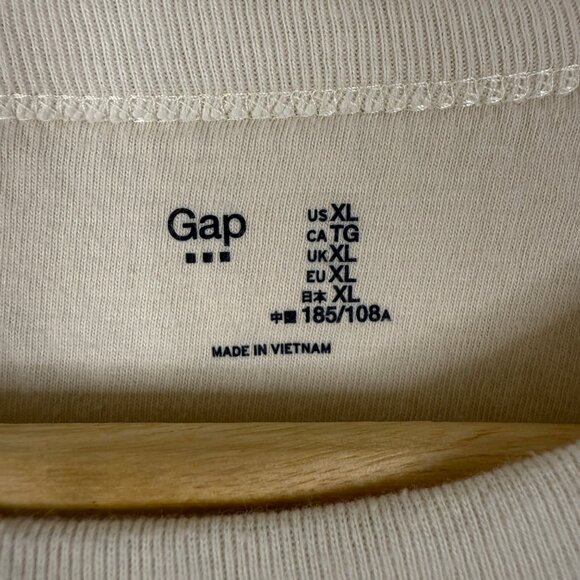 Gap Waffle Knit Long Sleeve Beige Shirt With Navy Logo & Flag Graphic Mens XL - Picture 3 of 13